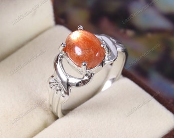 Sunstone Ring,Natural Stone Ring,Jewelry Ring,Ring for Women,Minimalist Ring,Everyday Ring,Sterling Silver Ring,Orange Gemstone Ring,Gift