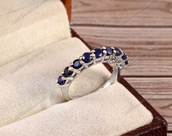 Blue sapphire Ring 925 sterling silver Eternity ring Minimalist Blue Ring Sapphire Silver Ring September birthstone ring