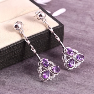 Natural Amethyst Earrings,Halo Stud Earrings,Statement Earrings,Delicate Jewelry Art Deco Earrings, 925 Sterling Silver,moms Wife Gift Her