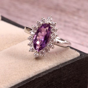 Natural Marquise Amethyst Ring Statement Ring Cocktail Ring-Gemstone Ring Engagement Rings for Women Promise Rings Moissanite Ring