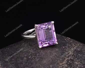 Natural Amethyst Ring Statement Ring Engagement Ring octagon emerald cut ring 925 sterling silver
