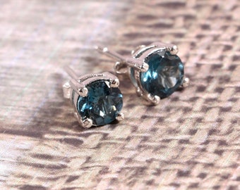 Silver Blue Topaz Stud Earrings - London Blue Topaz Studs - Earrings For Sister - November Birthstone Gift - Earrings For Artists