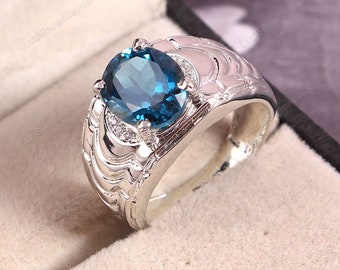 London Blue Topaz Ring Art deco Ring boho Ring minimalist London Topaz Ring December Birthstone Ring Statement Ring 925 Sterling Silver Gift