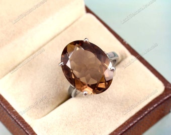 Beautiful smoky quartz ring, 925 Sterling silver statement ring, table cut faceted gemstone