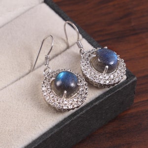 Labradorite Earrings,Boho Drop Dangle Earrings,Delicate Statement Earrings,925 Sterling Silver,Gift for Her Women,Dainty Minimalist Earrings