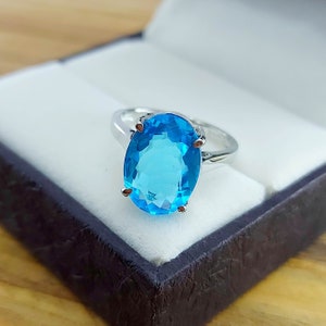 Swiss Blue Topaz Ring Stackable Ring Minimalist Ring Dainty Halo Ring Simple Promise Ring Jewelry Ring 925 Sterling Silver Gift her