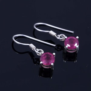 Natural Pink Ruby Earrings-Dangle Earrings Sterling Silver-Minimalist Earrings-Funky Earrings-Dainty Boho Earrings Gift for her