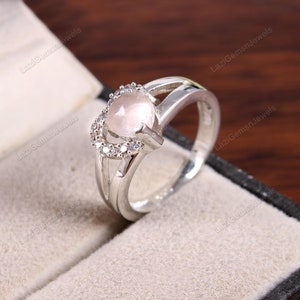 Rose Quartz Ring Minimalist Ring 925 Sterling Silver Jewelry Ring Engagement Ring Anniversary Gift Wedding Promise Ring Gemstone Ring