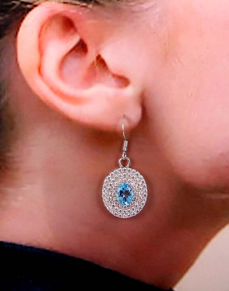 Natural Blue Topaz Oval Faceted Drop /& Dangle Earrings 925 Sterling Silver Chandelier Statement Earrings-925 Sterling Silver Moms Gift her
