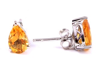 Golden Topaz Earrings-Stud Earrings-Silver Wedding Earrings-Bridesmaid Gift-Minimalist Earrings-Small boho Earring-Gifts for Women Her Mom