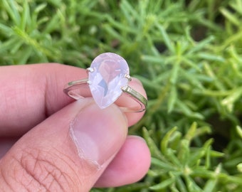 Rose Quartz Gemstone Silver Ring | 925 Sterling Silver Smooth Oval Gemstone Ring | Designer Jewelry Women Silver Jewelry Mother's Day Gift