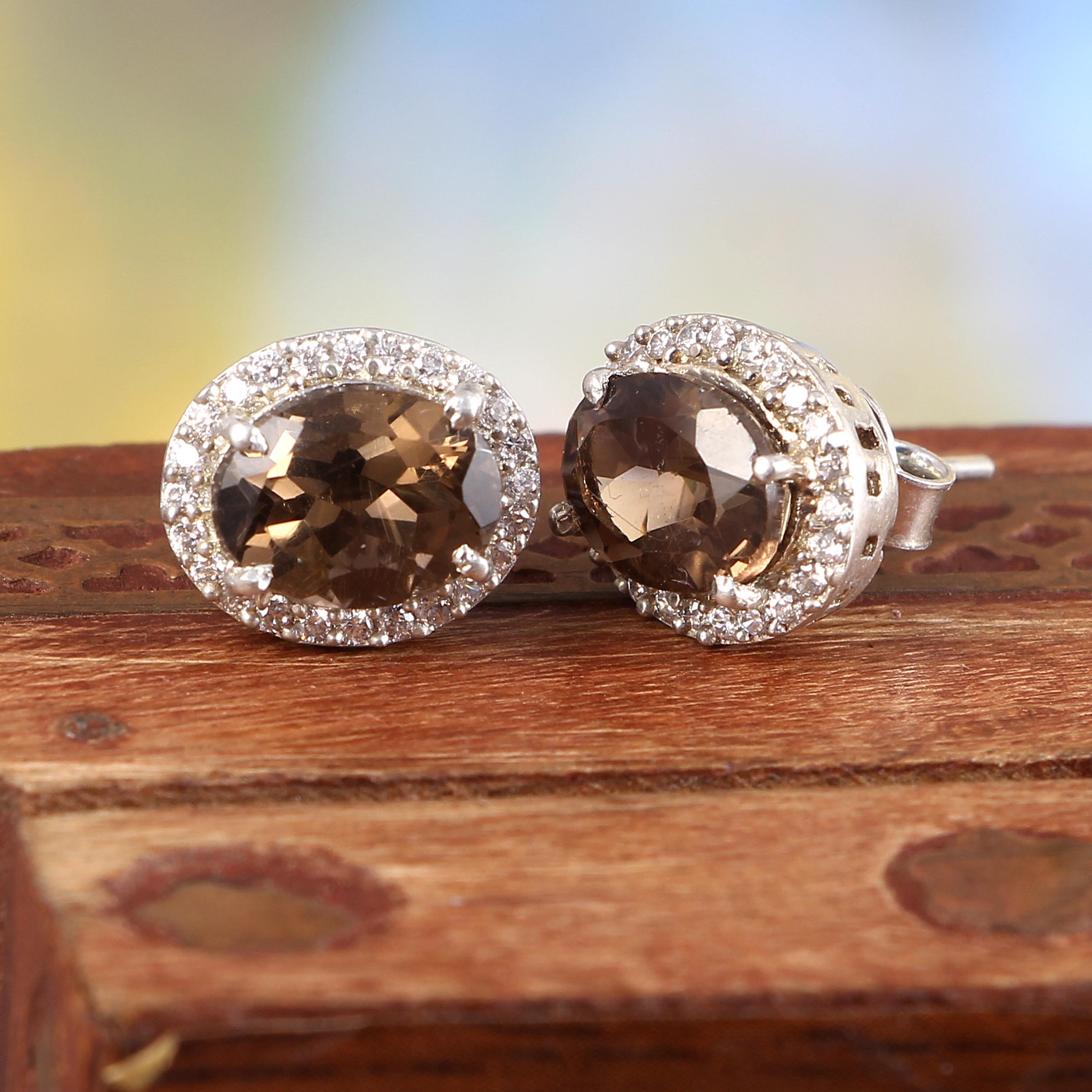 Smoky Quartz Earrings, Brown Stud Earrings, Dainty Statement