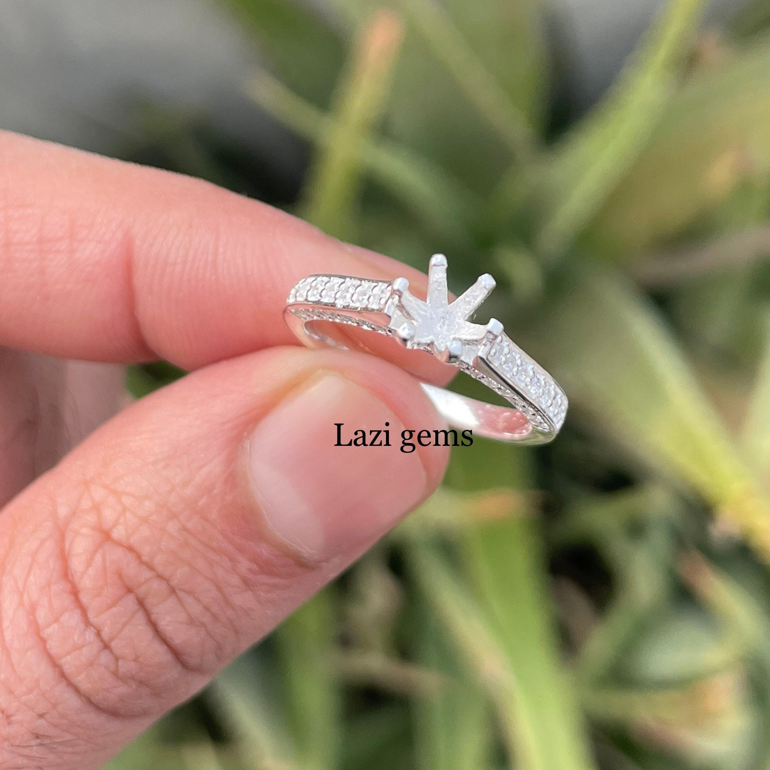 Bague Semi-Monture Argent Sterling 925 – Pierre Ovale – Bijoux Femme Taille 6X4