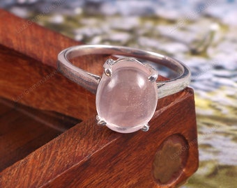 Rose Quartz Ring Art Deco Band Ring Promise Ring 925 Sterling Silver Minimalist Ring Jewelry Simple Ring Boho Ring Gift