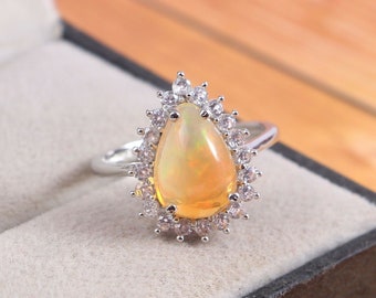 925 Sterling Silver Natural Ethiopian Welo Fire Opal Exclusive Wedding Ring, October Birthstone Ring Ethiopian Opal Engagement Ring