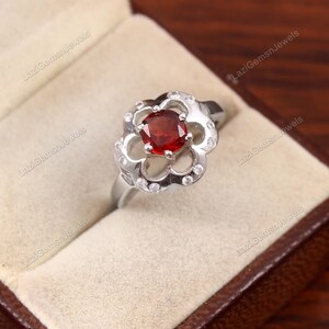 Sterling Silver Natural Garnet Ring - Engagement, Promise, Gemstone Ring, Anniversary, Birthday Valentine's Gift For Her, Girlfriend, Wife
