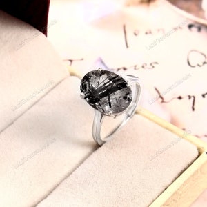 Black Rutilated Quartz Ring - 925 Sterling Silver Ring - Engagement Ring - Engagement Ring- Anniversary - Black Lover Ring - Gift for Her
