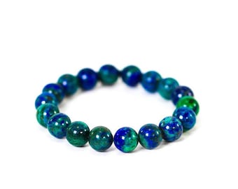 Natural Azurite Bracelet, Bracelets for Men, Bracelets for Women, Stress Bracelet, Beaded Bracelet, Calming Bracelet, Elastic Bracelet