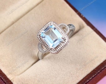 Blue Topaz Ring, Silver Statement, Blue Gemstone, March Gemstone, 925 sterling Silver women ring Natural Blue Topaz Ring, Gemstone Ring,