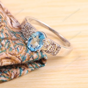 Blue Sky Topaz Ring,Art Deco Ring, Statement Ring Vintage Style Ring,925 Sterling Silver Gift For Women Her Jewelry Ring,Boho Promise  Ring