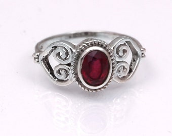 Natural Ruby Ring, Art Deco Ring, Statement Ring, Vintage Ring, 925 Sterling Silver Gift For Women Her Jewelry Ring Boho Ring Gift