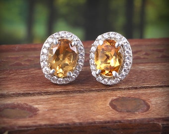 Minimalist Golden Topaz Earrings Silver Earrings Gemstone 925 Sterling Silver Earrings Dainty Stud Minimalist Earrings Personalised gifts