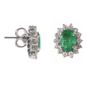 Genuine Natural Emerald Oval Bezel Silver Stud Earrings Minimalist Stud boho jewelry 14k Gold Stud
