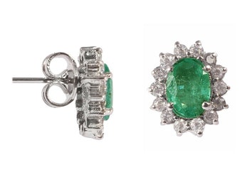 Genuine Natural Emerald Oval Bezel Silver Stud Earrings Minimalist Stud boho jewelry 14k Gold Stud