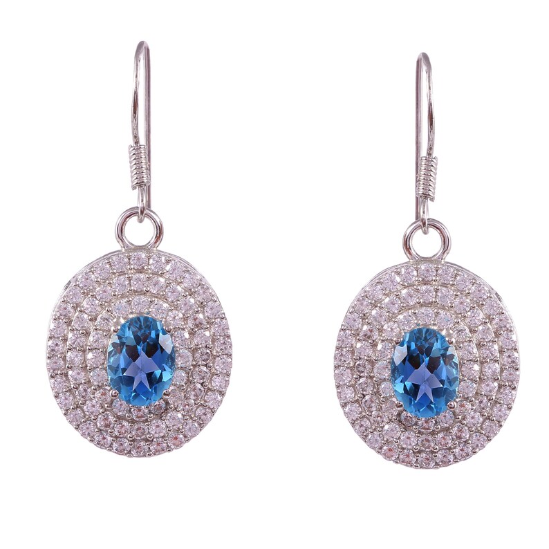 Natural Blue Topaz Oval Faceted Drop /& Dangle Earrings 925 Sterling Silver Chandelier Statement Earrings-925 Sterling Silver Moms Gift her
