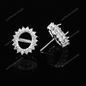 oval Semi Mount Stud Earrings-Without Stone Earrings-925 Silver Earrings-Prong Setting Stud Earrings