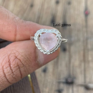 Rose quartz heart shape ring 925 sterling silver wedding ring engement ring silver jewelry gemstone ring gift for her