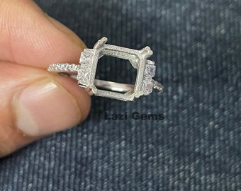 9 mm Square Semi Mount Ring With Out Stone Ring 925 Sterling Silver Prong Setting Ring