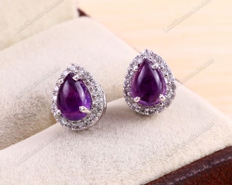 Natural Amethyst Earrings , Amethyst Stud Earrings , Teardrop shape, 925 Sterling Silver , Purple Earrings Celestial , mother's day gift
