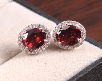 Garnet Stud Earrings | Natural Garnet Earrings | January Birthstone Jewelry Gift for Her