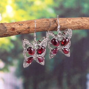Natural Garnet Earrings Dangle Earrings-Statement Earrings-January Birthstone Earrings-Anniversary Gift for Her-925 Sterling Silver