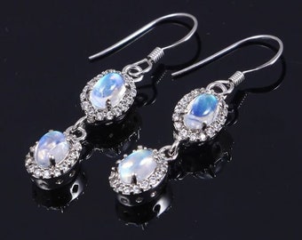 Boucle d'oreille en pierre de lune, Boucle d'oreille en argent sterling 925, Boucle d'oreille en pierre de lune arc-en-ciel, Boucle d'oreille en pierre précieuse, Cadeau pour elle, Boucles d'oreilles pendantes, Boucles d'oreilles bijoux