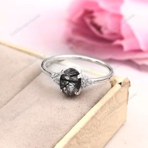 Natural Black Rutilated Quartz Ring, Bohemian Ring, 925 Sterling Silver Ring, Rutilated Quartz Ring, Boho Ring, Ring For Women, Promise Ring