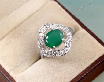 Natural onyx Ring 925 sterling silver wedding jewelry statement ring birthstone ring gemstone ring green stone ring