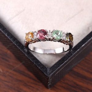 Natural Tourmaline Ring Dainty Stackable Ring Cocktail Eternity Ring Boho Jewelry 925 Sterling Silver Three Stone Statement Ring Gift Her