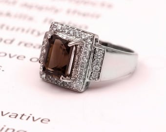 smoky quartz ring / engagement jewelry / solid silver sterling 925 / brown ring / wedding gifts her / statement ring