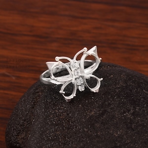 Prong Setting Ring for Stone Size 5x7mm6x8mm pear Semi Mount Ring butterfly Wedding Ring, 925 Sterling Silver Ring, Square Setting Ring