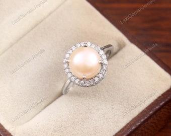 pearl ring ring 925 sterling silver June birthstone ring enagement ring silver ring gift for her