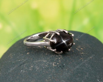 black star sapphire ring  statement ring 925 sterling silver handmade jewelry