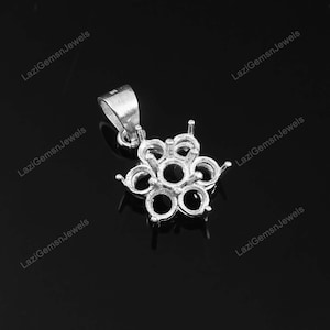 Round Semi Mount Pendant, 925 Sterling Silver Pendant, Stone Setting Size 4 mm flower pendant
