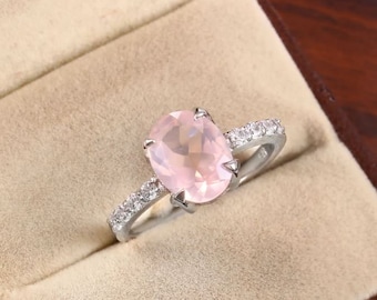Rose Quartz Ring Oval Stone Rose Rings, Women Rose Quartz Rings, Pink quartz Women Ring Jewelry, Best Friend Rings, Everyday Ring, Gifts