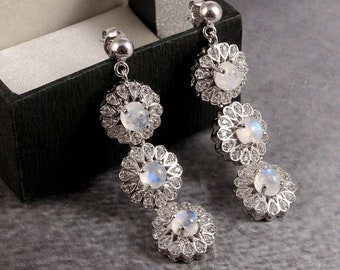 Rainbow Moonstone Earrings Gemstone Earring - 925 Sterling Silver Jewelry Women Bezzal Setting Earrings