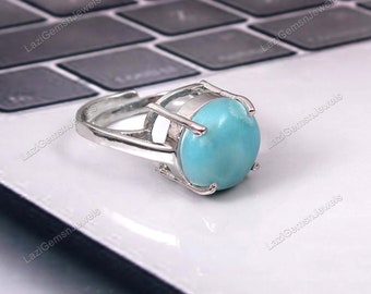 Natural Blue Green Larimar Ring, Natural Gemstone Ring, Statement Ring, Cocktail Ring, Jewelry Ring, Sterling Silver Ring, Ring for Women