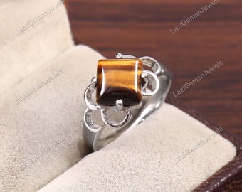 Dainty Tiger Eye Stone Ring, Different Women Tiger Eye Rings, Unique Women Ring Jewelry, 925 Silver Rings, Everyday Ring, Jewelry Gifts