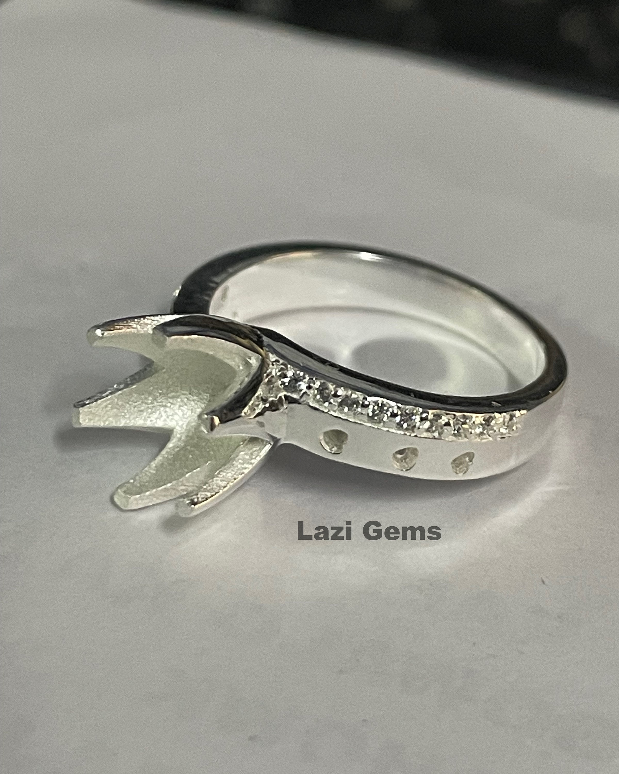 8 x 8 MM ラウンド セミマウント リング - シルバー マウント リング
