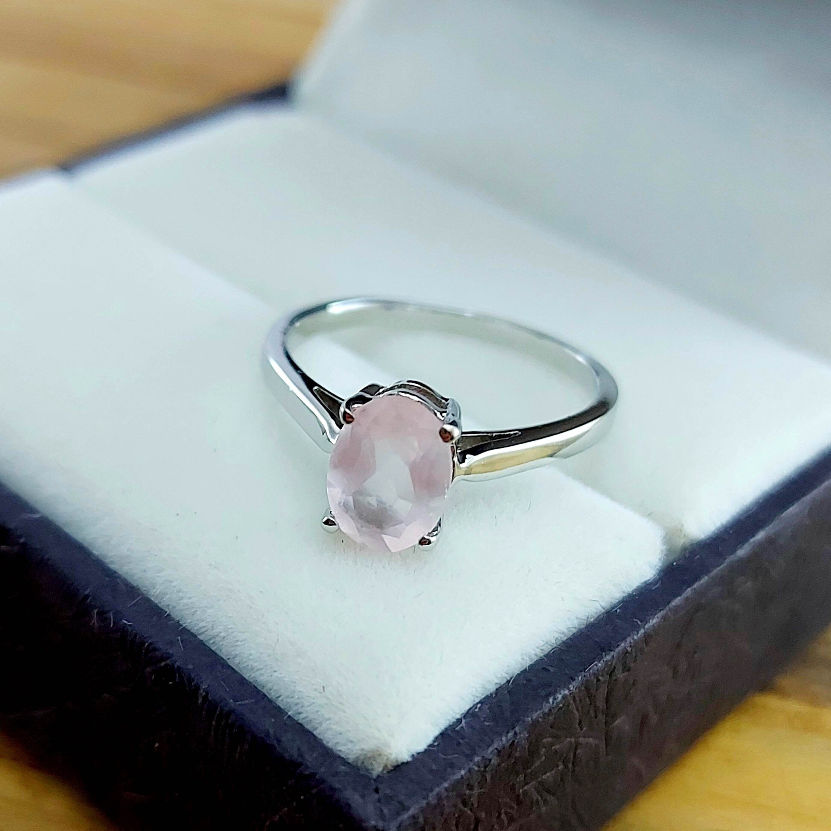 Rose Quartz Ring Dainty halo Ring Minimalist jewelry Quartz Ring 925 Sterling Silver Simple Ring Vintage gemstone Ring Promise Ring Gift her